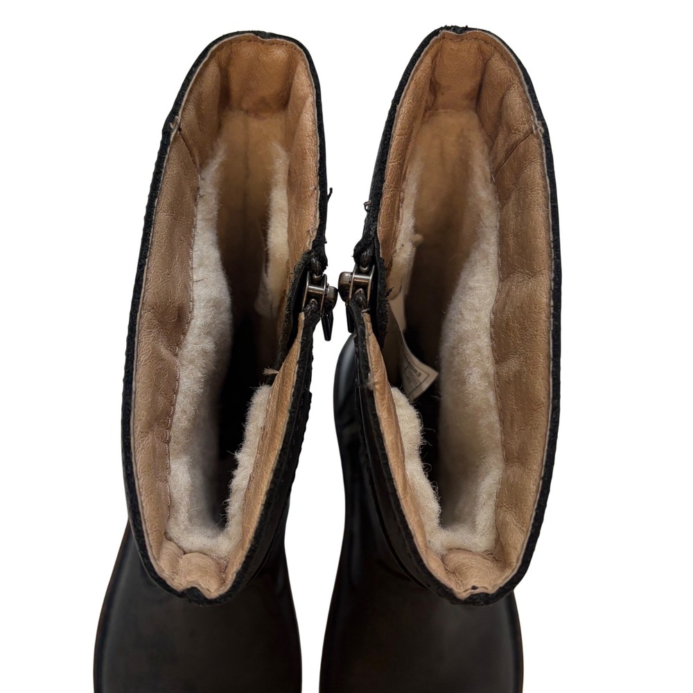 Ugg Boots Kaleen Black Leather Woven Mid Calf Shearling 1006083 Womens 6 Moto - Picture 9 of 10